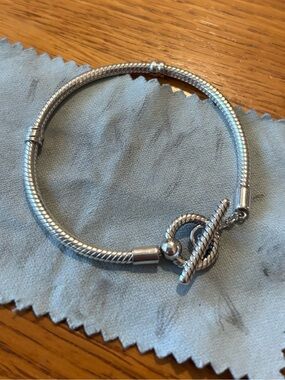 Pandora Sterling Silver Moments T-Bar Snake Chain Bracelet
